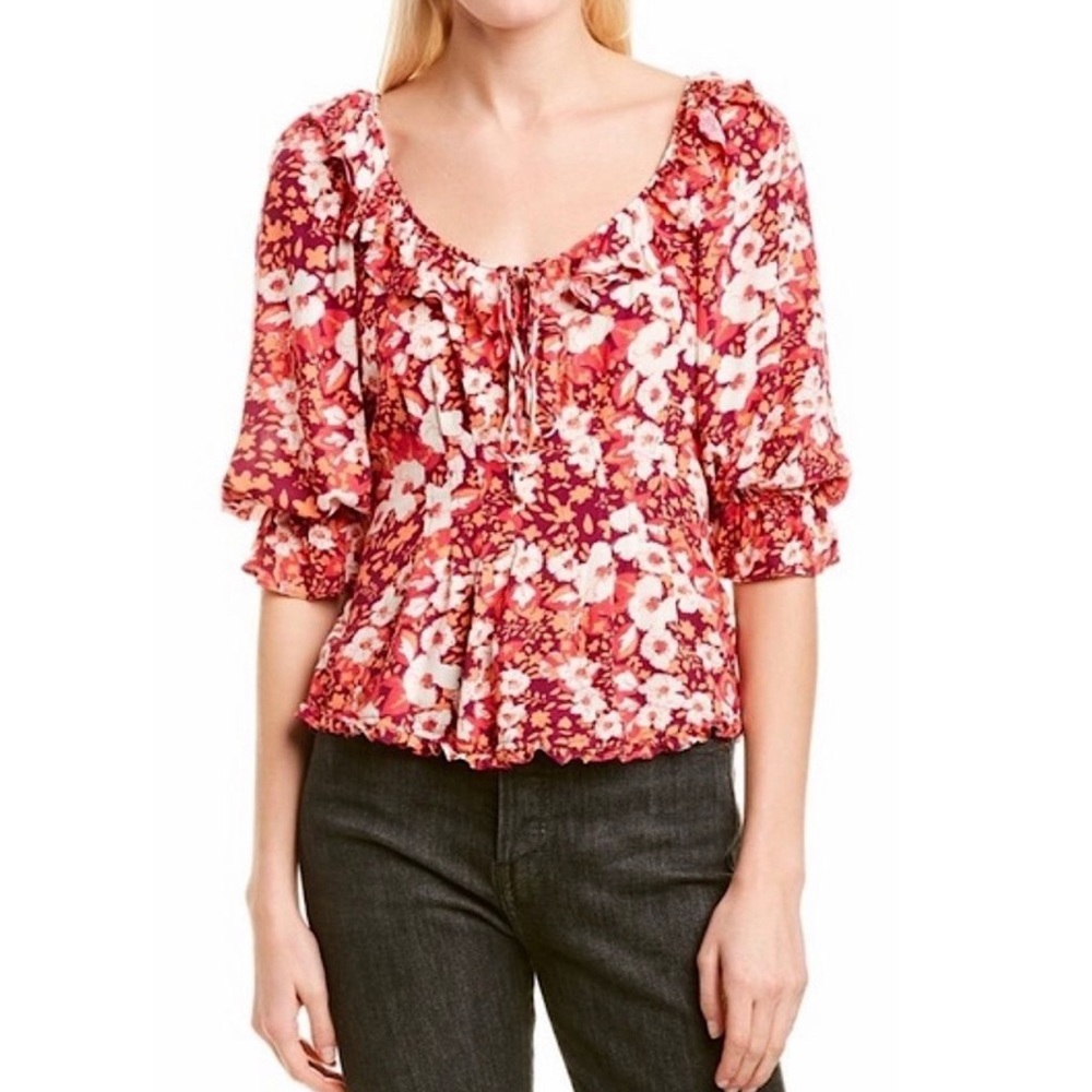 Free People Women’s Sweet Memories Floral Blouse in Pink and Orange Size Large
